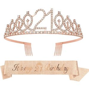 21st Birthday Sash and Crown - Rose Gold